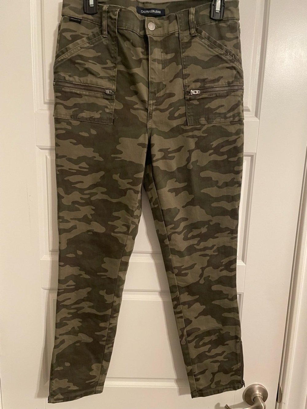 Calvin Klein Green Camouflage Utility Pants, Tapered Leg
